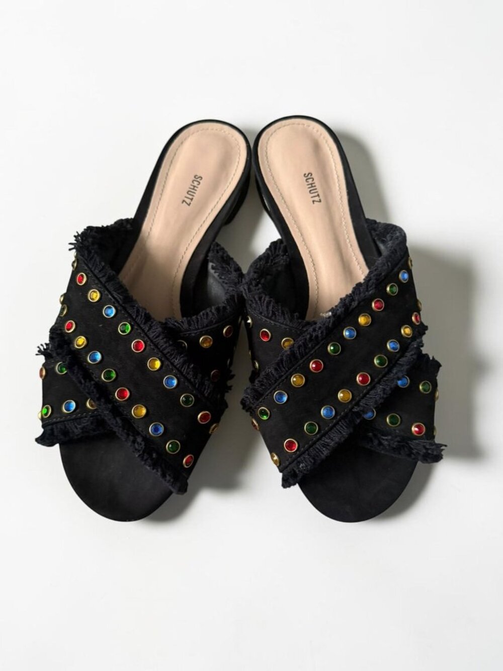SCHUTZ Black Multicolor Beaded Sandals Flats Size 6